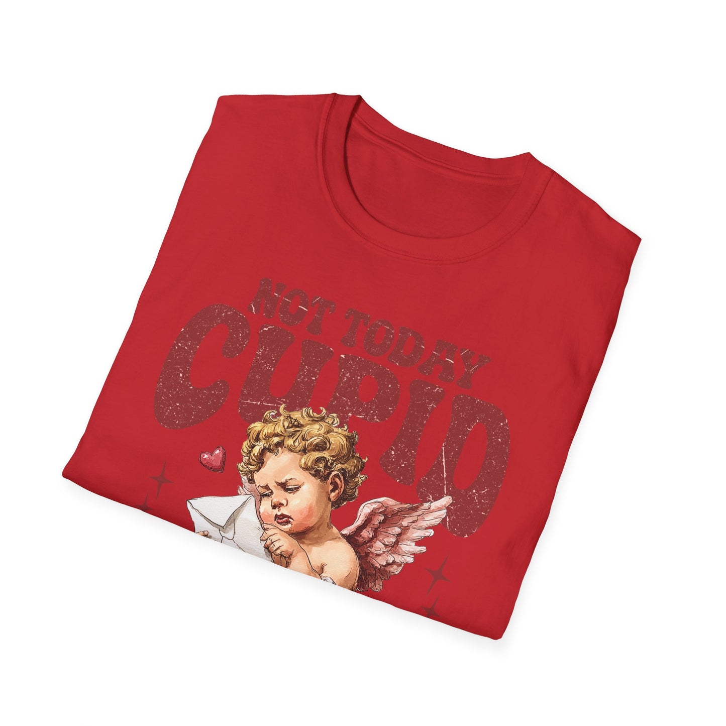 Not Today Cupid Unisex T-Shirt — Funny Vintage Cherub Valentine Tee