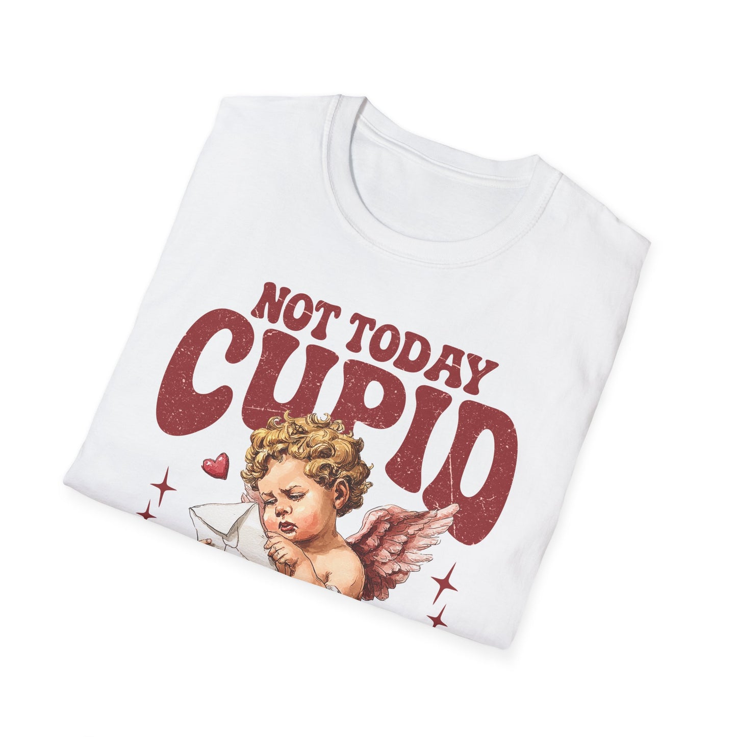 Not Today Cupid Unisex T-Shirt — Funny Vintage Cherub Valentine Tee
