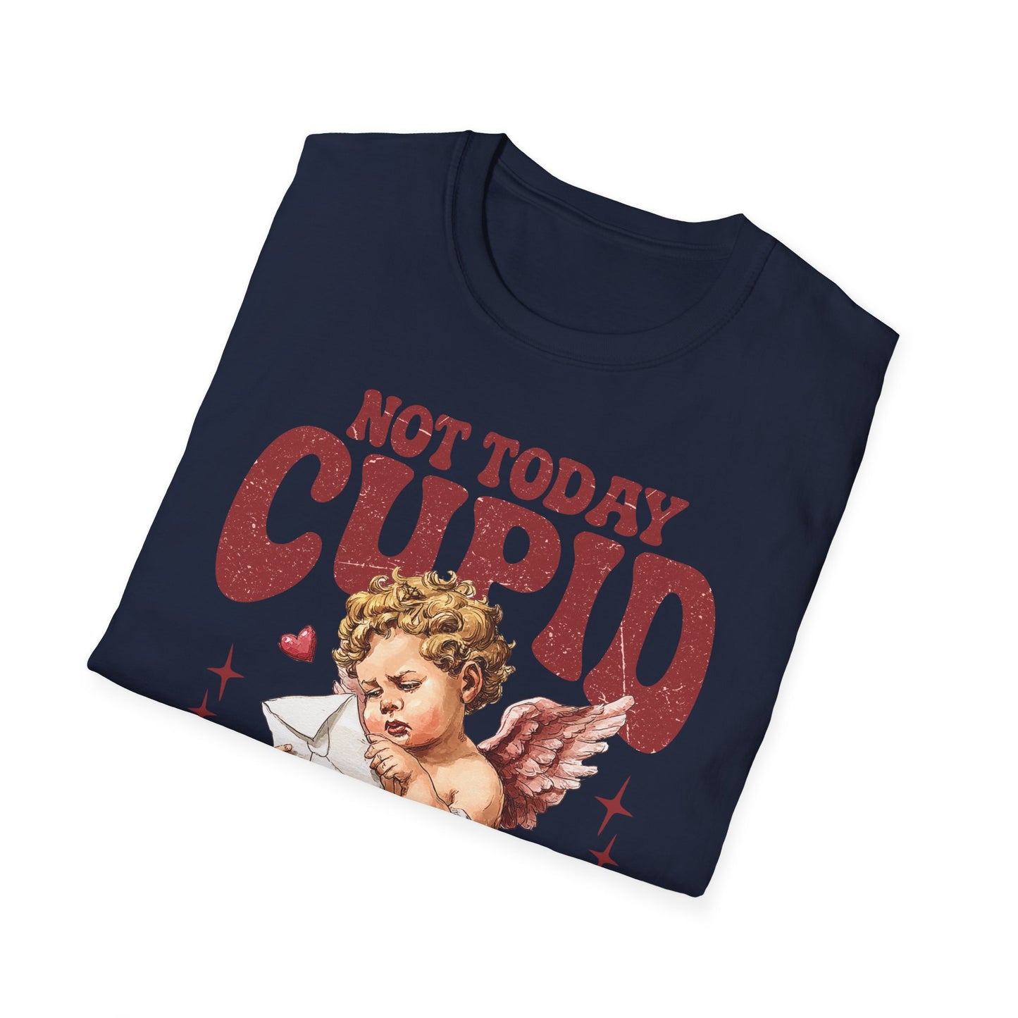 Not Today Cupid Unisex T-Shirt — Funny Vintage Cherub Valentine Tee