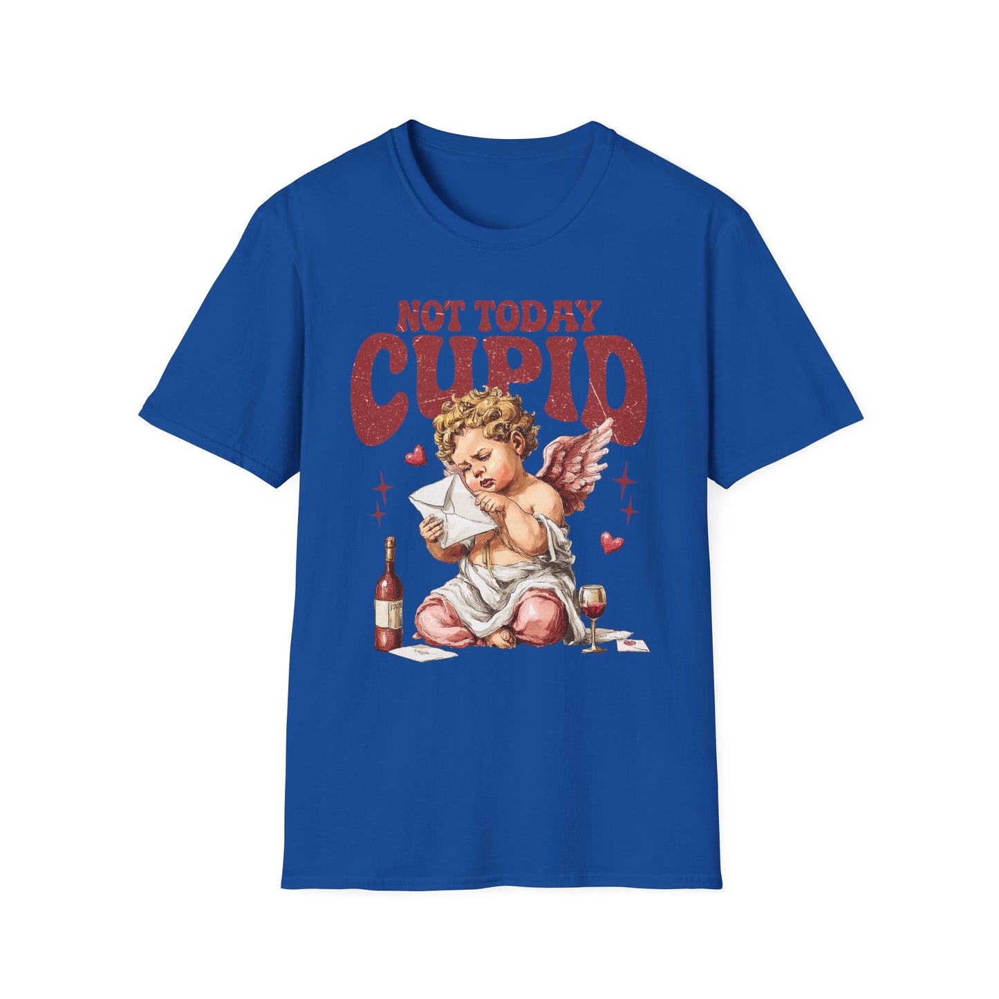 Not Today Cupid Unisex T-Shirt — Funny Vintage Cherub Valentine Tee
