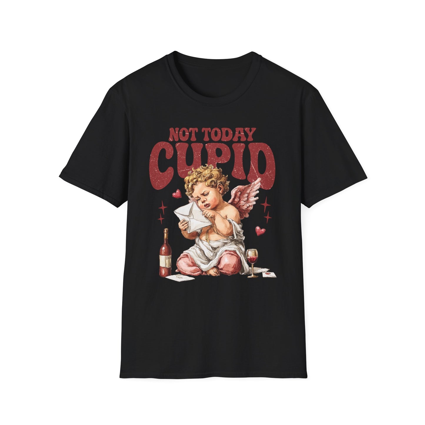 Not Today Cupid Unisex T-Shirt — Funny Vintage Cherub Valentine Tee