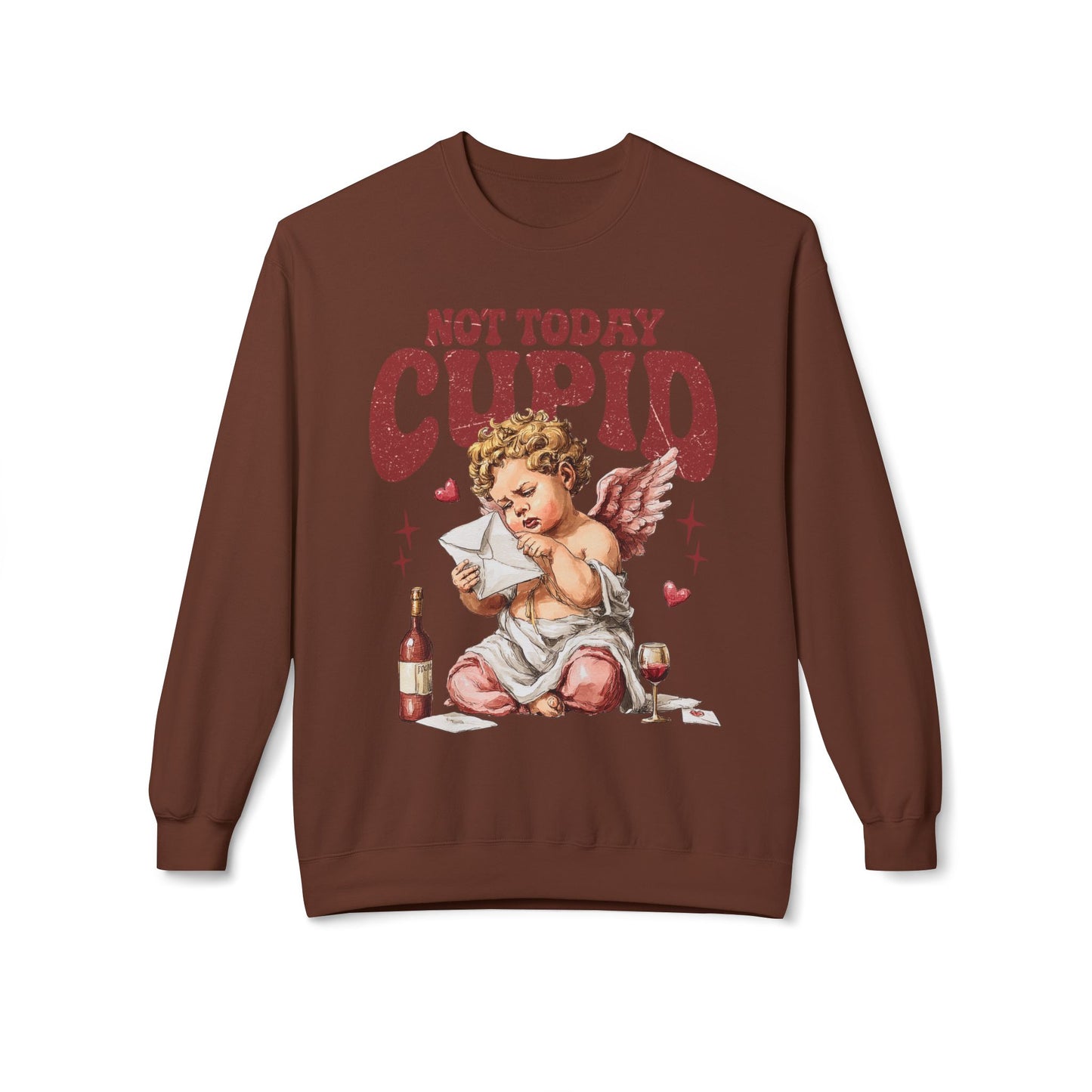 Crewneck Unisex Sweatshirt — "Not Today Cupid" Vintage Cherub Valentine Anti-Love Pullover