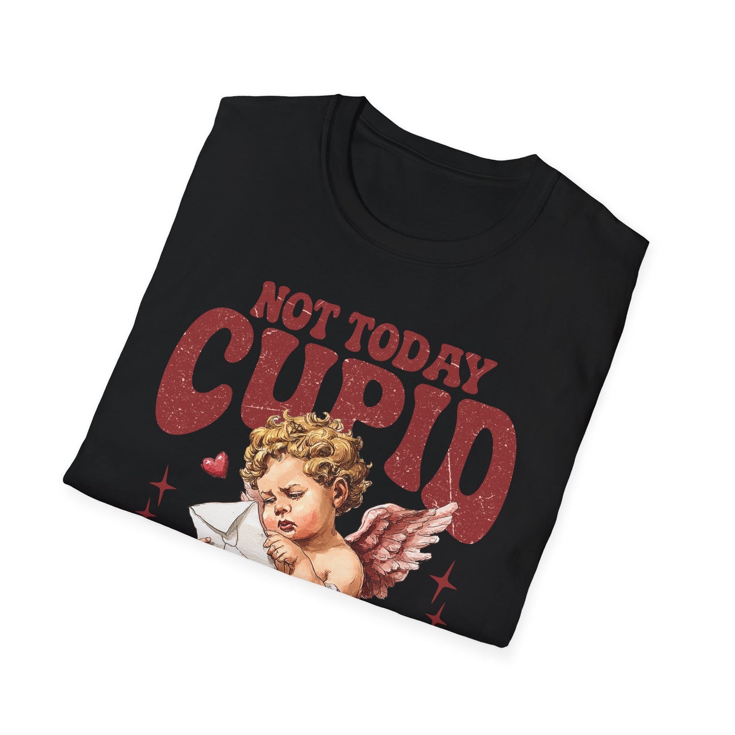 Not Today Cupid Unisex T-Shirt — Funny Vintage Cherub Valentine Tee