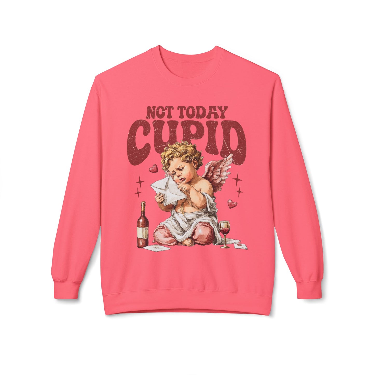 Crewneck Unisex Sweatshirt — "Not Today Cupid" Vintage Cherub Valentine Anti-Love Pullover