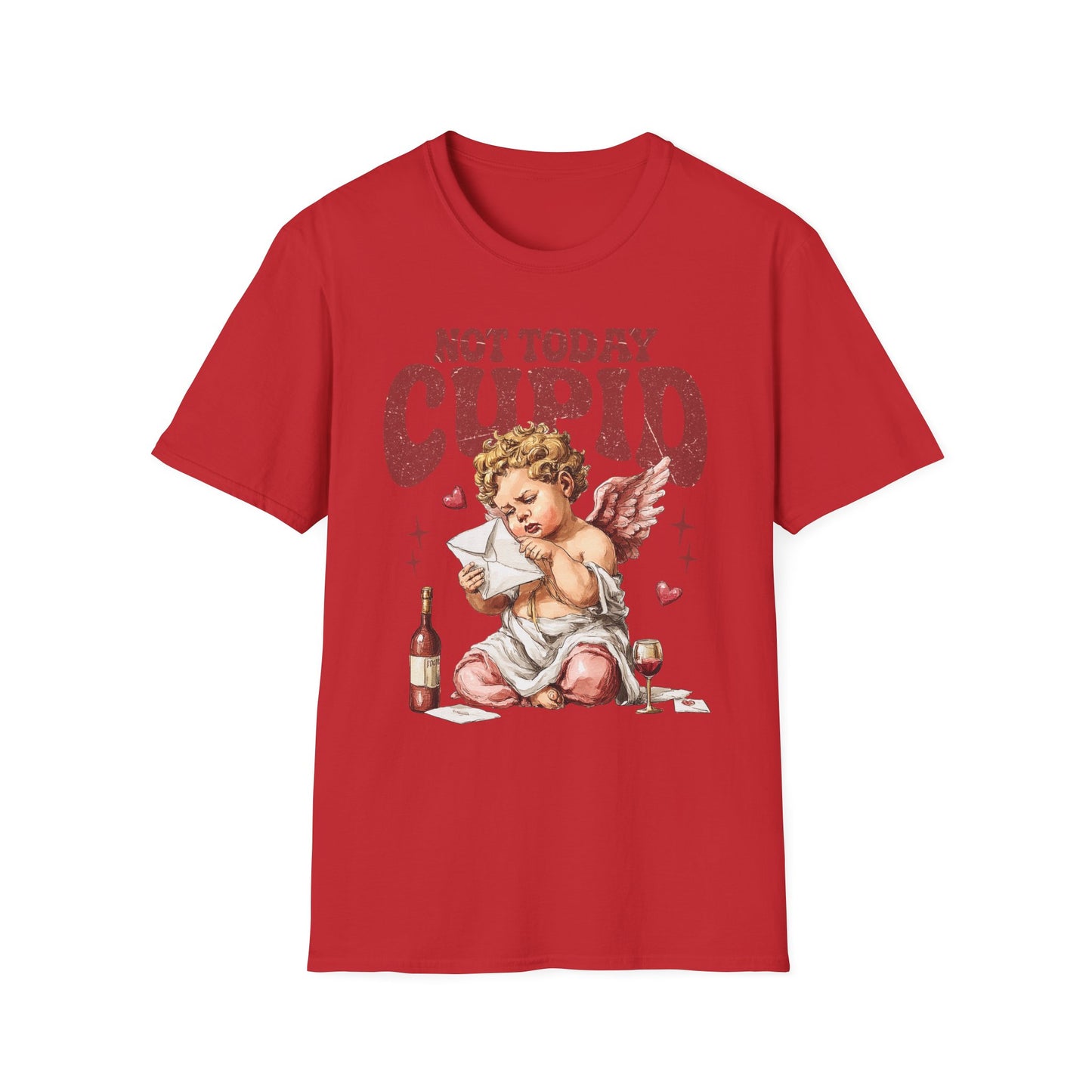 Not Today Cupid Unisex T-Shirt — Funny Vintage Cherub Valentine Tee