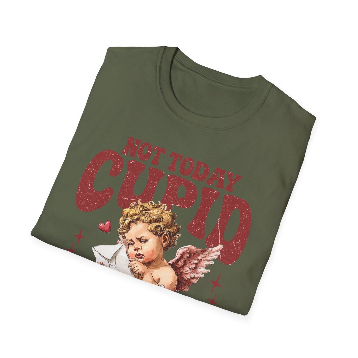 Not Today Cupid Unisex T-Shirt — Funny Vintage Cherub Valentine Tee