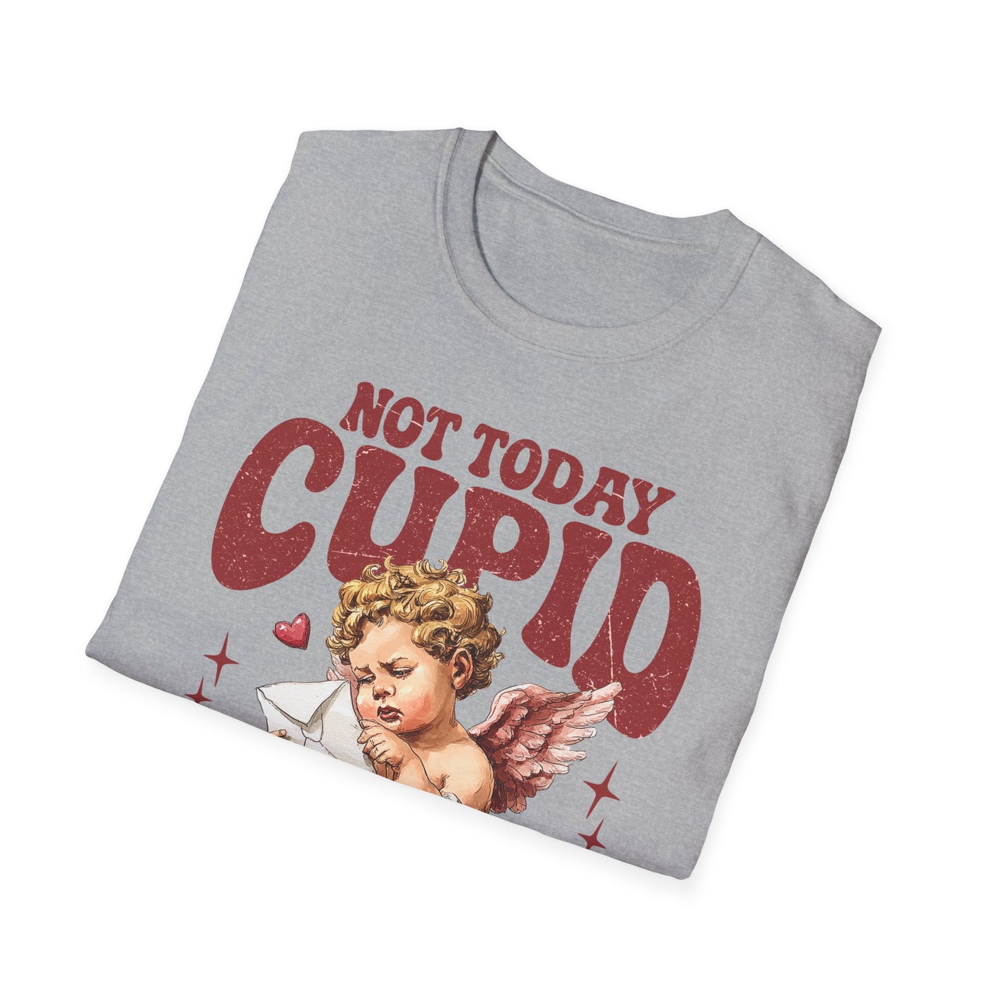 Not Today Cupid Unisex T-Shirt — Funny Vintage Cherub Valentine Tee