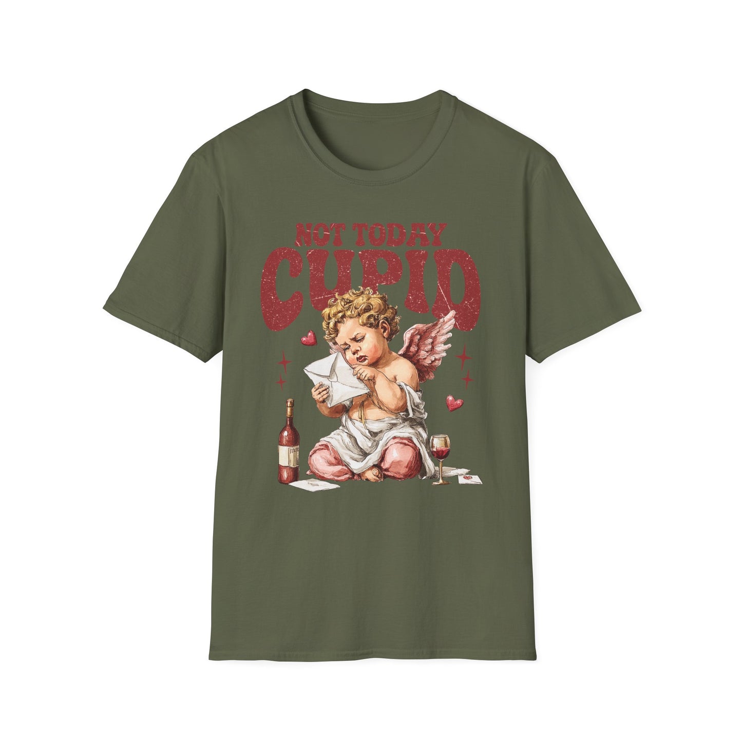 Not Today Cupid Unisex T-Shirt — Funny Vintage Cherub Valentine Tee