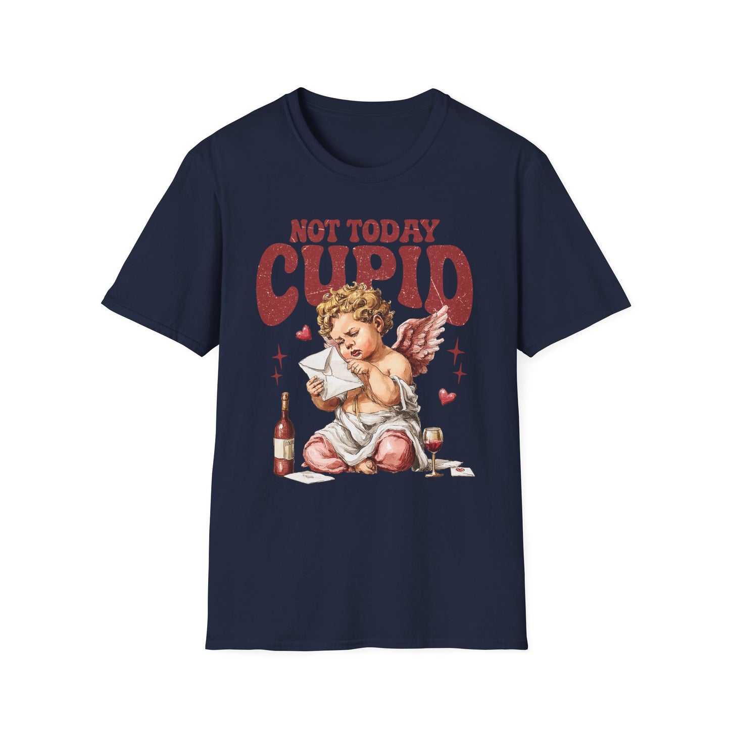 Not Today Cupid Unisex T-Shirt — Funny Vintage Cherub Valentine Tee