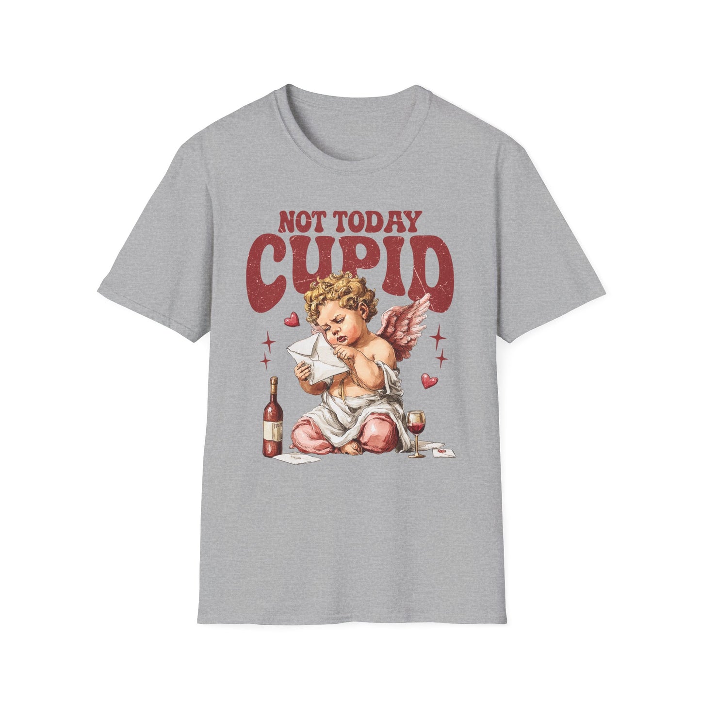 Not Today Cupid Unisex T-Shirt — Funny Vintage Cherub Valentine Tee