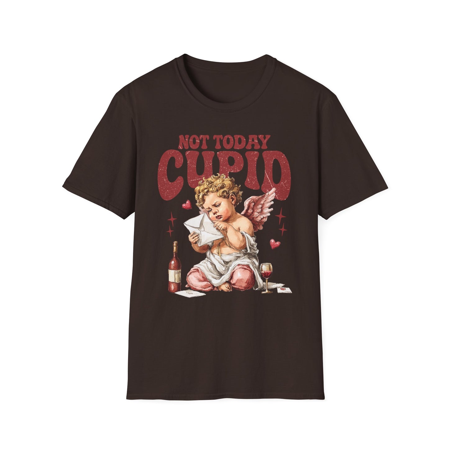 Not Today Cupid Unisex T-Shirt — Funny Vintage Cherub Valentine Tee