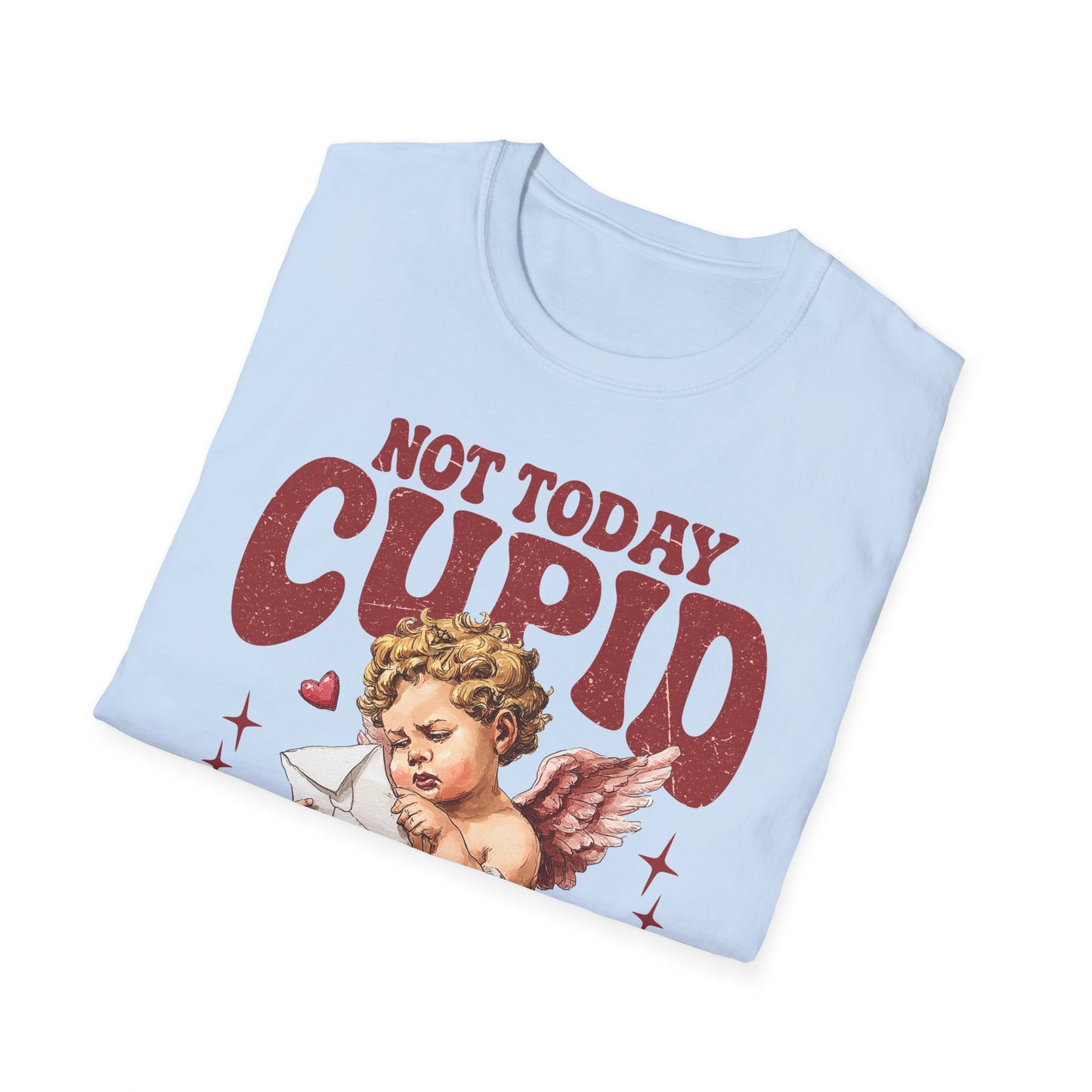 Not Today Cupid Unisex T-Shirt — Funny Vintage Cherub Valentine Tee