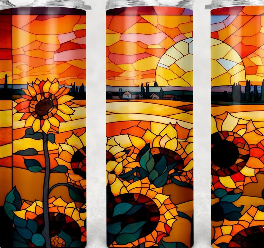 Sunset Sunflowers Stained Glass Tumbler